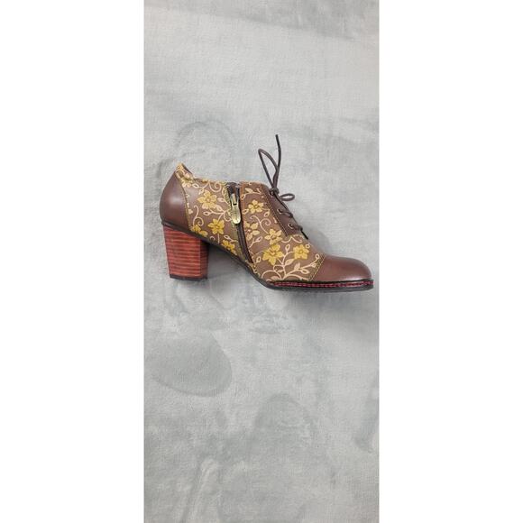 L'ARTISTE SPRING STEP OXFORD Lace Up EUR 41 Brown leather Floral Heel Shoes Zip - Picture 6 of 11